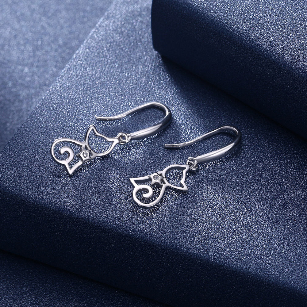 Sterling Silver Cat Zircon Earrings